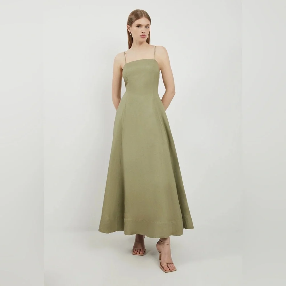 NWT Lydia Millen x Karen Millen Linen Strappy Maxi Dress - US 12 - Picture 2 of 5